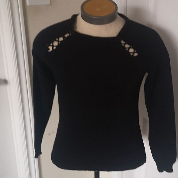 Divina Collection Ladies Knitted Crew Neck Cutout Sweater Black Size - Picture 2 of 16
